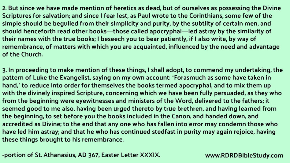 RDRD Bible Study St Athanasius 367 Easter Letter Canon